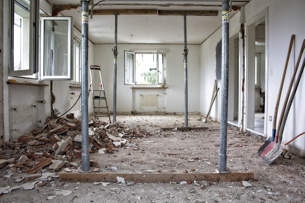 Interior gutted for renovation